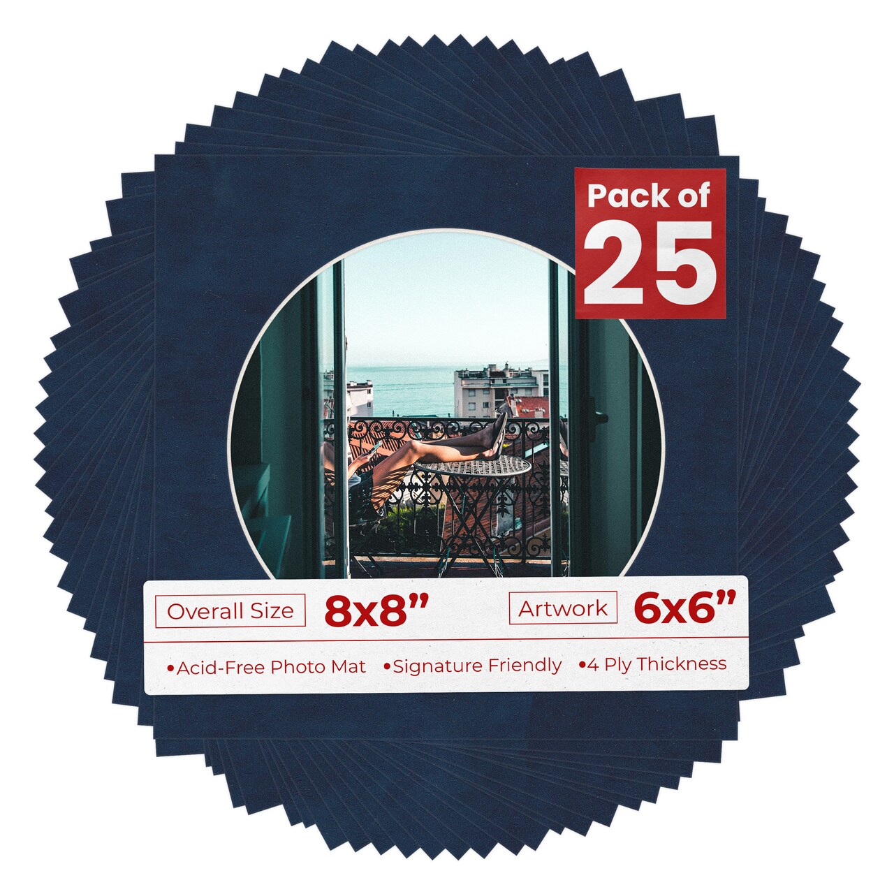 Navy Suede Mat Board for 8x8 Frames - Circle Opening for 6x6 Photos